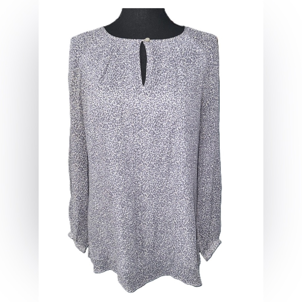 Tory Burch Lisa Blue Cheetah Animal Print Long Sleeve Silk Blouse.  Size 10